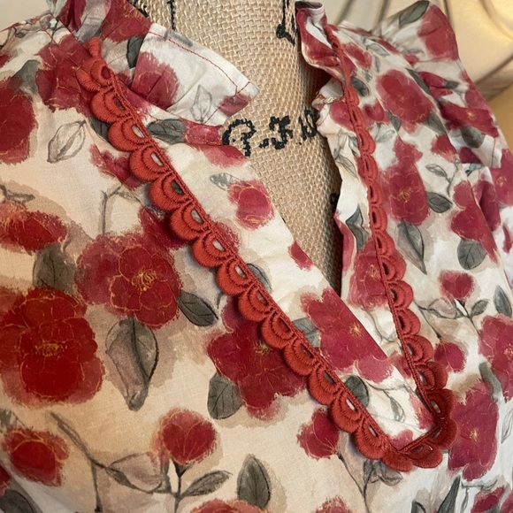 ENTRO Floral Puff Sleeve Embroidered Detail Women's Top - Picture 8 of 13